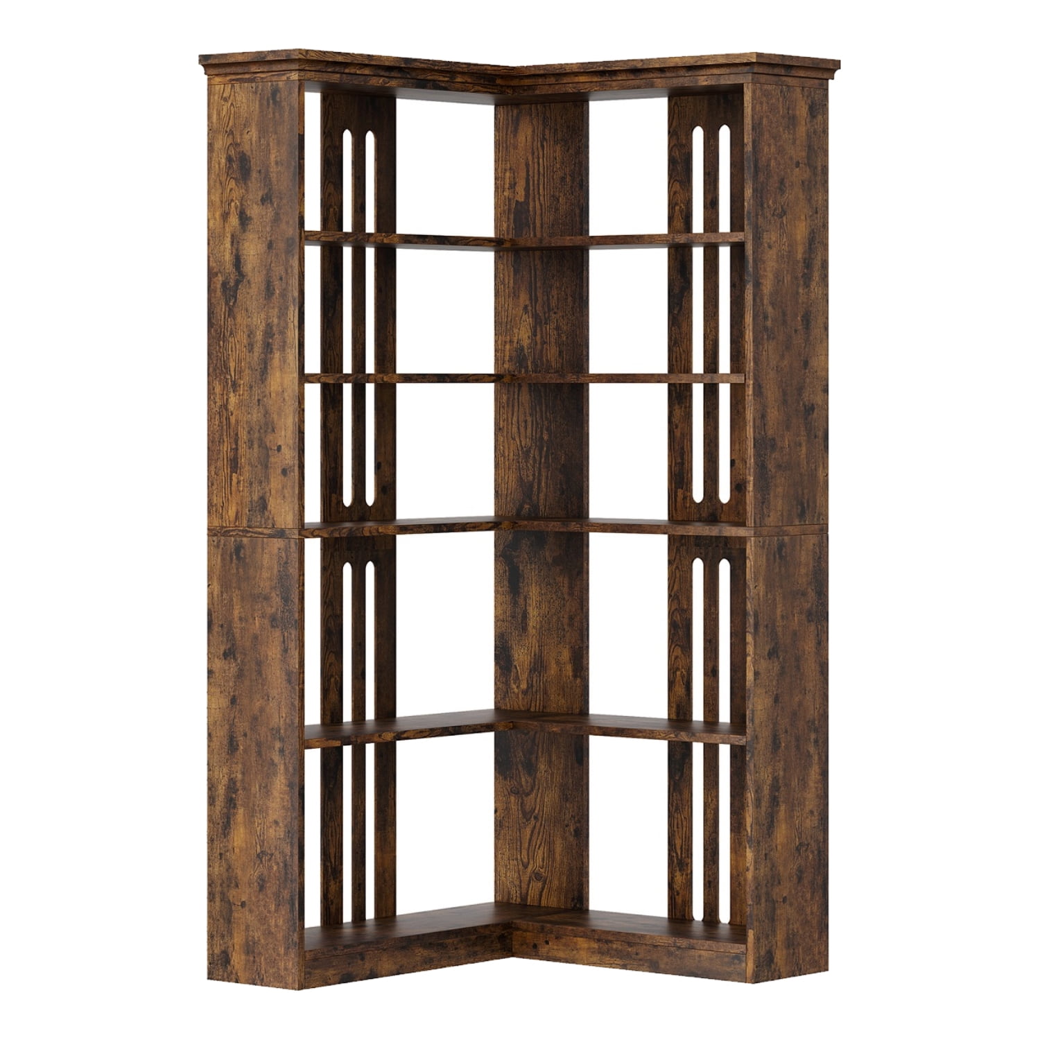 EuKer 5 Tier Corner Bookcase, L-Shaped Bookshelf with Large Storage Capacity for Living Room, Bedroom, Office (Half Panel, Retro Brown)