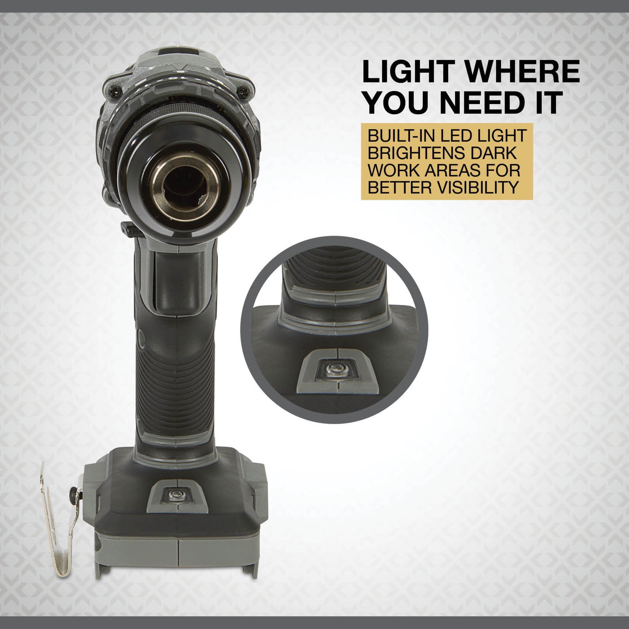 Klutch 1/2in. Hammer Drill/Driver, KLiQ 20V, 440 In./Lbs. Breakaway Torque, Brushless, Cordless, Bare Tool