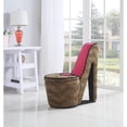thumbnail image 4 of ORE International 32,86" Chaise d'Appoint de Rangement en Bois à Talons Hauts en Guépard Rose, 4 of 5