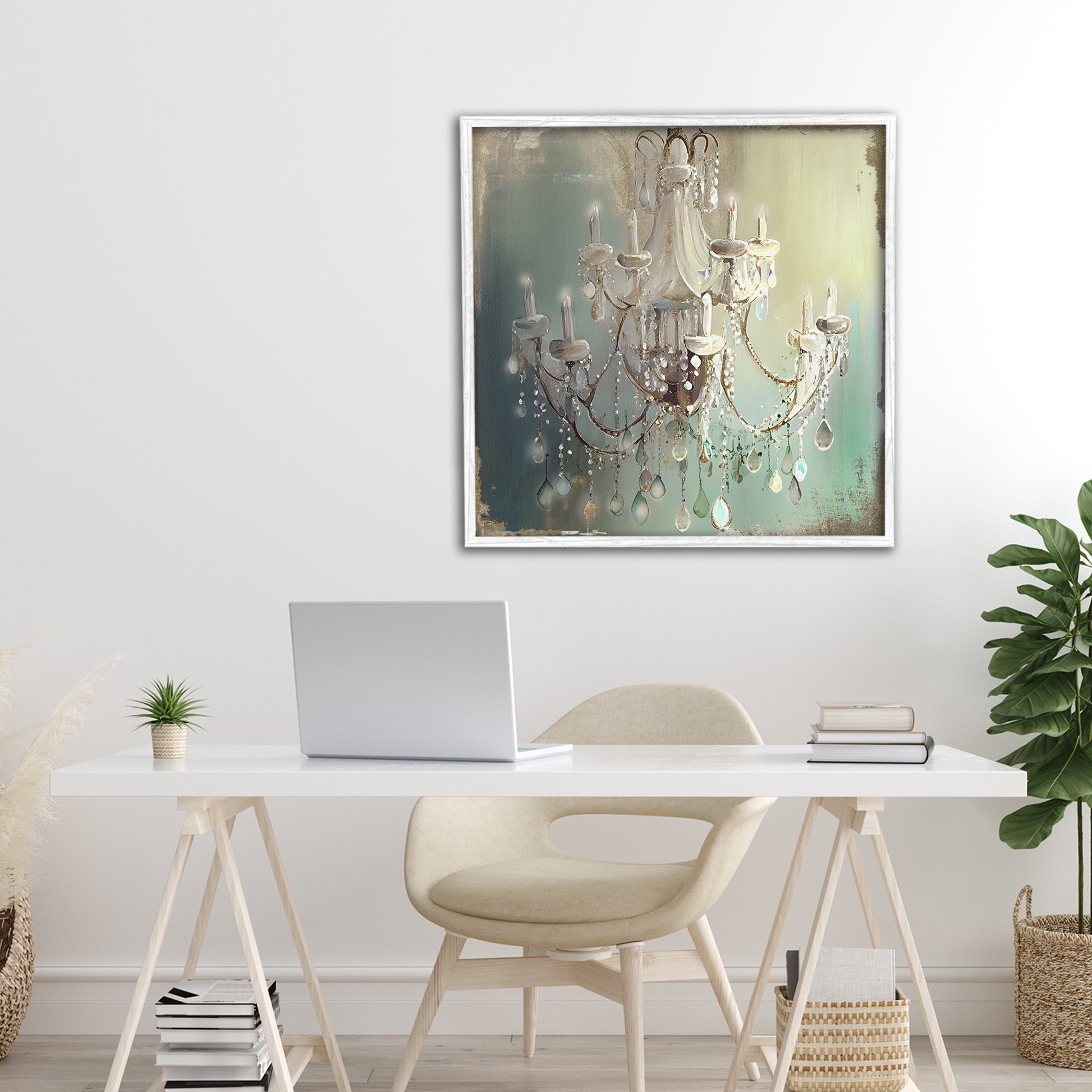 Vintage Illumine Chandelier White Framed Giclee Art, design by Sasha
