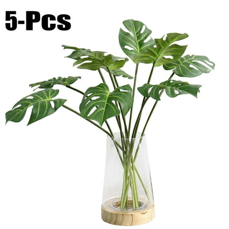 Artificial Palm Leaf 5 Branches Tropical Palm, Justdolife Simulative Artificial Plants Fake Faux Plants Leaf for Home Party Wedding Decor ()
