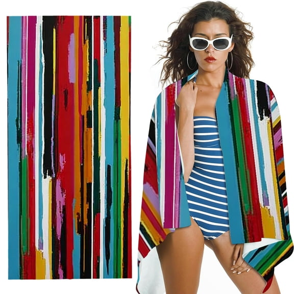 RKSupls Colorful Vertical Stripe Abstract Microfiber Beach Towel, Extra Large Quick Dry Lightweight Absorbent Towel for Travel Swimming Camping, Soft Super Absorbent- 30x60 in