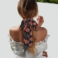 thumbnail image 6 of Tinted Cloth Long Strip Silk Scarf 46.9in×3.1in Soft, Silky, Shiny, Dustproof And Sunscreen For Daily Out Date Travel Photos Argyle Plaid Darksalmon_4, 6 of 6