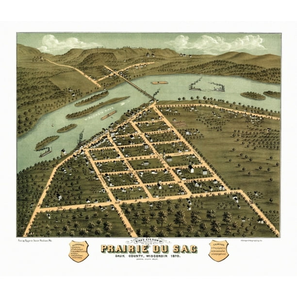 Historic Map of Prairie du Sac Wisconsin 1870 Sauk County Poster Print