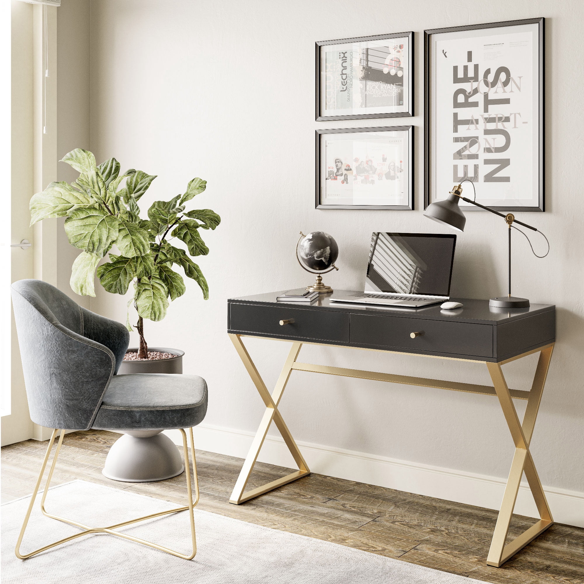 BELLEZE Vanity Table, Home Office Computer Desk - Ellena (Black)
