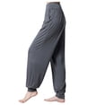 thumbnail image 1 of Pantalones deportivos holgados para mujer, pantalones de yoga - Tejido de algodón y lino, cintura plana/bolsillos - Cintura alta/pierna ancha, aptos para fitness/uso informal, sin elasticidad, 1 of 2