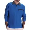 thumbnail image 2 of Miluxas Men's Waverg Shirts Solid Color Fall Half Button Long Sleeves Polo Shirt Casual Work Collared Shirt with Pocket Blue, 2 of 6