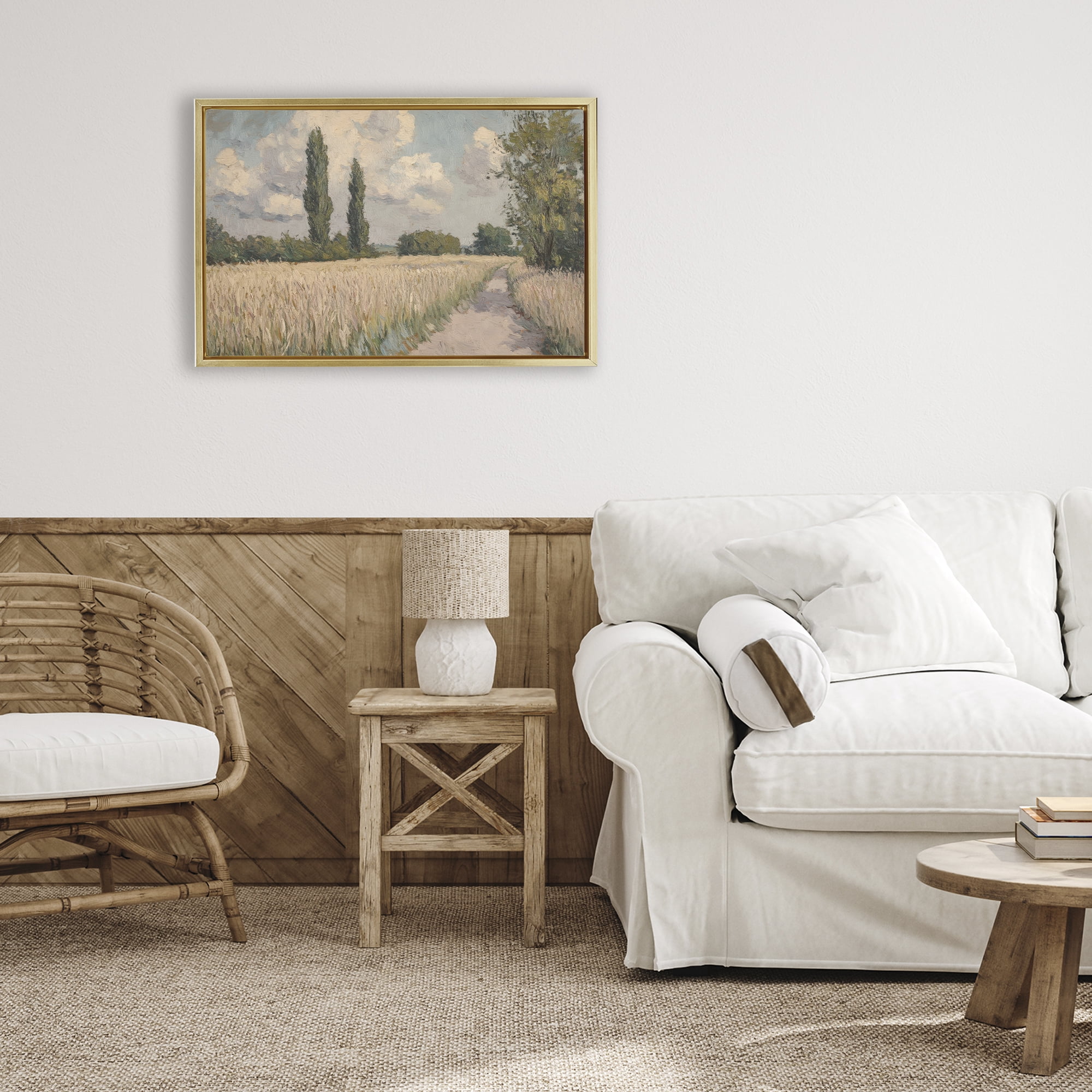 Stupell Industries Summer Path Between Poplars Gold Framed Floater Canvas Wall Art, design by Petal Prints Design