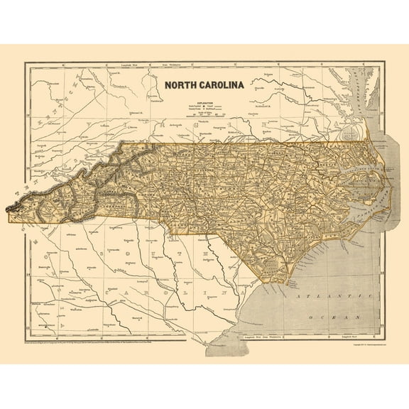 Historic State Map - North Carolina - Morse 1845 - 23 x 29.34 - Vintage Wall Art