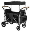 Stroller Wagon for 2 Kids, Linor Foldable Double Push Bar Wagon Stroller with 2 High Seat with 5-Point Harnesses, Adjustable Canopy, and Storage Bags for Garden, Camping, Grocery Cart