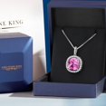 thumbnail image 5 of Gem Stone King 925 Sterling Silver Cushion Pink Created Sapphire and White Moissanite Pendant Necklace for Women (15.75 Cttw, with 18 inch Chain), 5 of 6