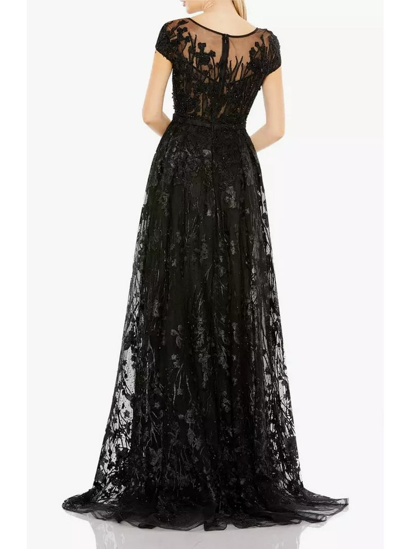 ☆Mac Duggal☆ キャップスリーブAラインドレス Mac Duggal BLACK Women's Embellished Floral Cap Sleeve A
