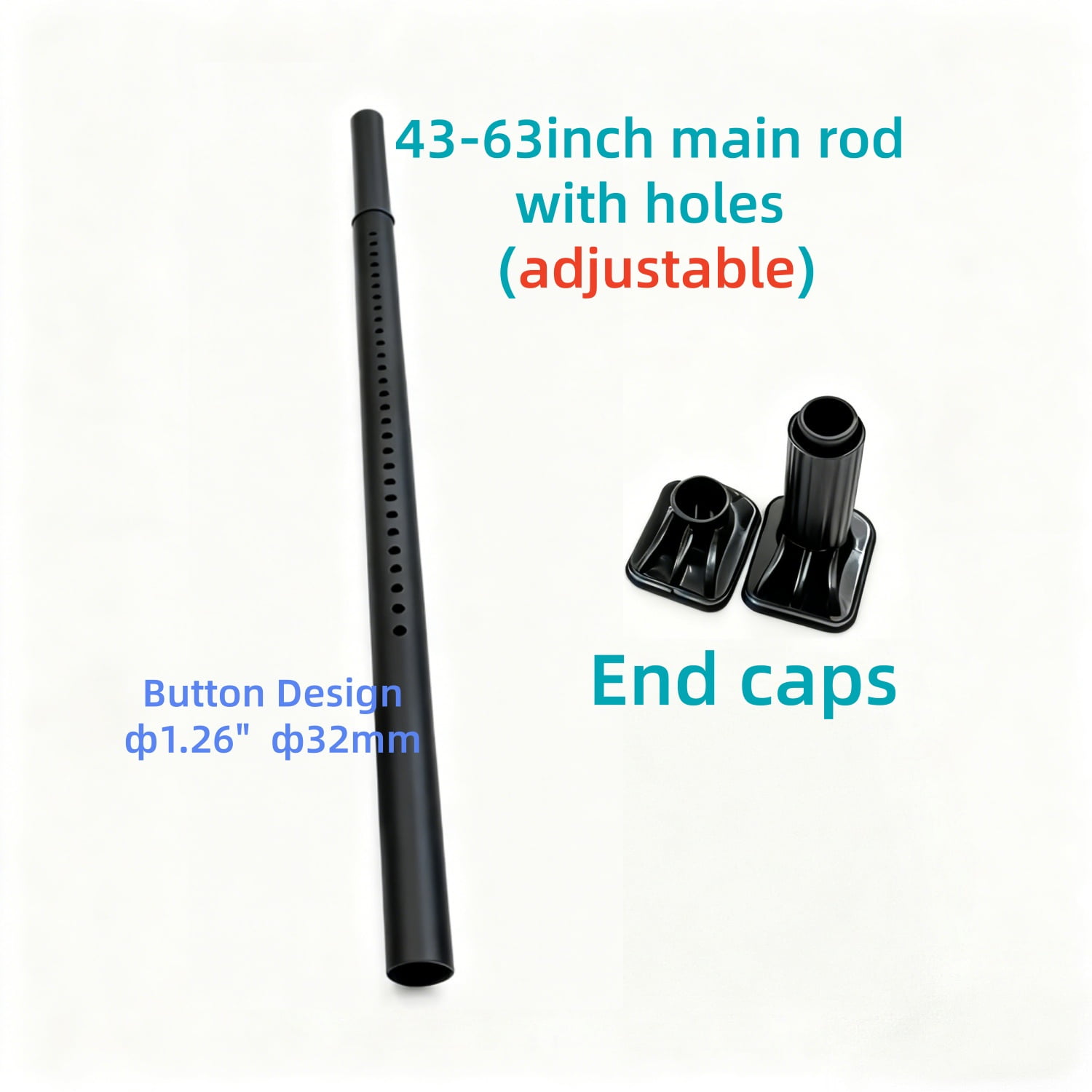No Drill Tension Rod - Extra Long Room Divider 43-63inch, Adjustable Spring Shower Curtain Rod for Closet/Balcony, Non-slip Telescopic Pole (Black)