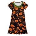 thumbnail image 4 of Likimi Toddler Girls Hallowmas Dress Crew Neck Flutter Sleeve Halloween Pumpkin Print For Party Comfortable Sleep Dresses Size 3-4 Years, 4 of 4