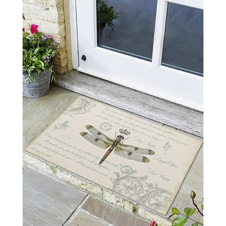 

Front Door Mat Non-Slip Absorbent Door Entry Mats Doormats Indoor/Outdoor Entrance Modern Vintage French Dragonfly Design Doormat - Easy to Clean Floor Mats for Home 20x32 Inch