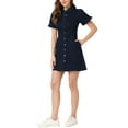 thumbnail image 4 of INSPIRE CHIC Women's Denim Dress Puff Short Sleeve Button Shirt Dresses XS Deep Blue, 4 of 6