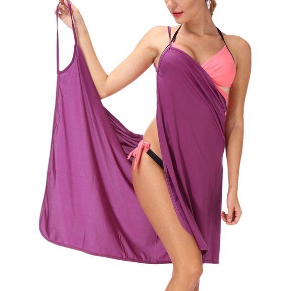 SAYFUT Women's Plus Size Swimsuit Cover ups Swimwear Spaghetti Strap Long Dress Sexy Backless Deep V-Neck Beachwear Bikini Wrap