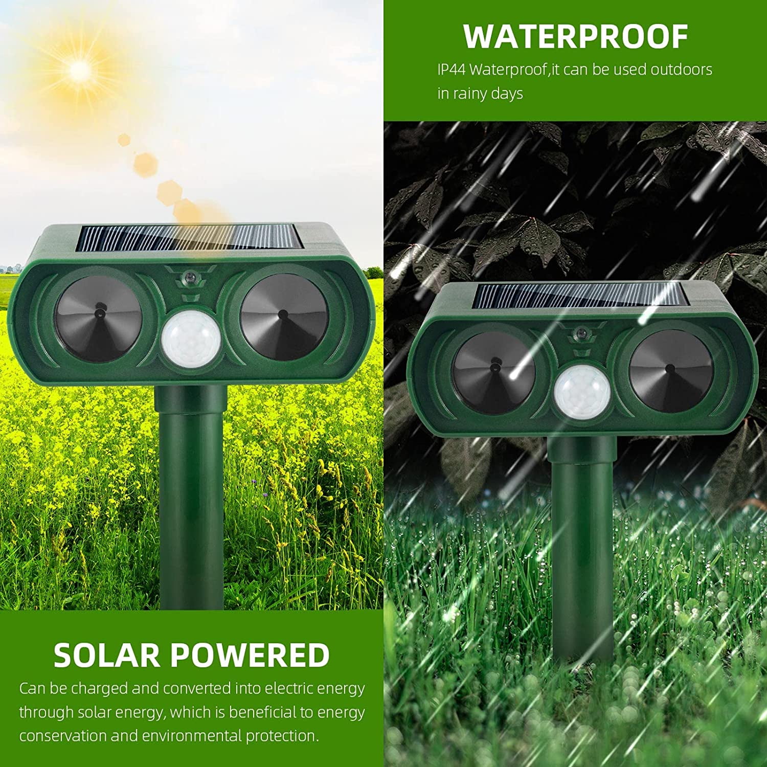 Kqiang Ultrasonic Animal Repellent Waterproof Solar Deterrent Cat Repellent Suppository Set with Ultrasonic Animal Repellent, Unscented (2 Pack)