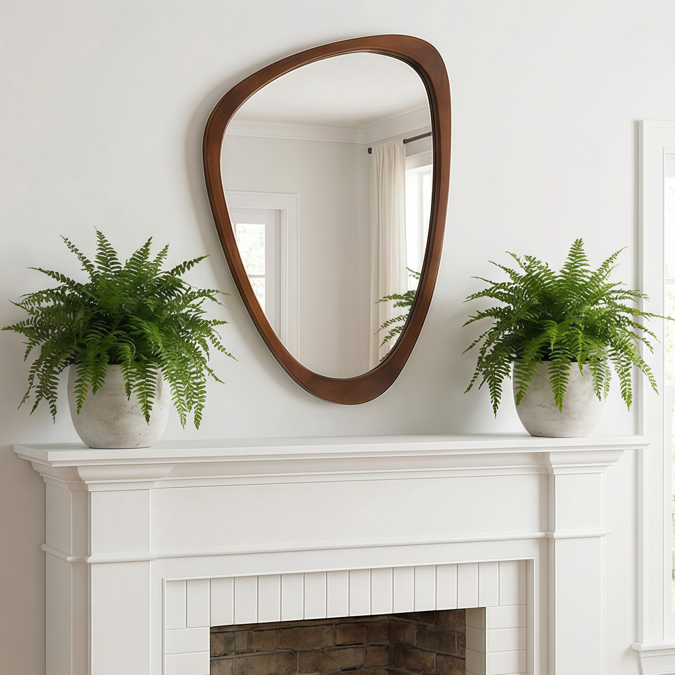 Noble House 20"x30" Irregular Solid Wood Wall Mirror, Modern Asymmetric Decorative Accent Bathroom Mirror, Walnut