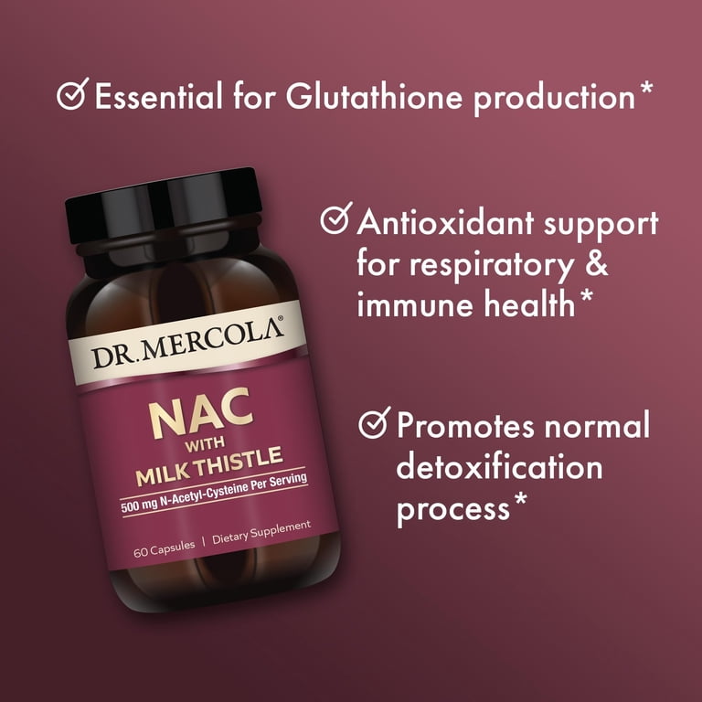 Dr. Mercola NAC with Milk Thistle - with Antioxidants - Supports Normal  Detoxification Processes - 500 mg N-Acetyl-Cysteine per Serving