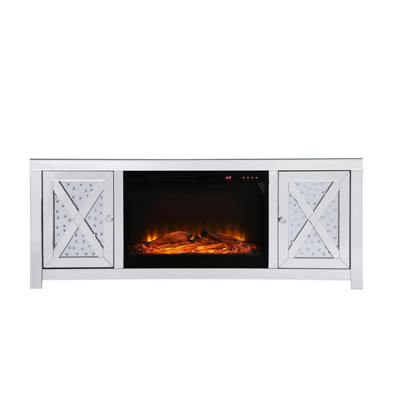 Elegant Decor Modern 2 Door 59" Clear Mirrored Faux Log Fireplace TV Stand
