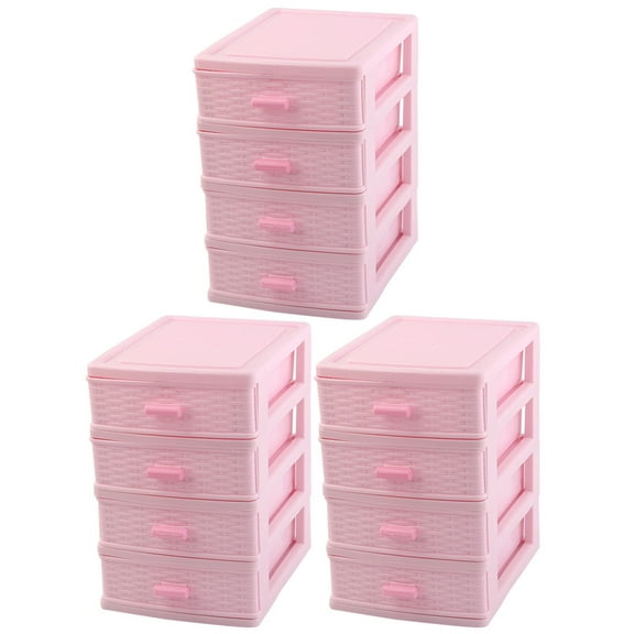 Plastic 4 Layers Jewelry Sundries Storage Cabinet Container Case Box Pink 3pcs