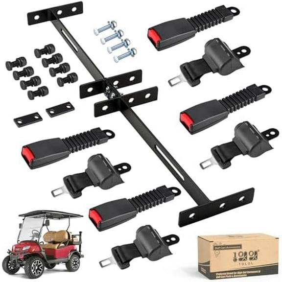 Universal Retractable Golf Cart Seat Belt Kit with Bracket for Yamaha EZGO, DS Precedent,Front and Rear Seats Golf Cart Seat Belts