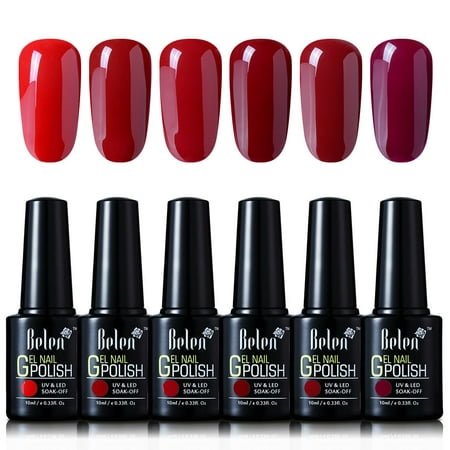 Belen 6 pcs Wine Red Series Gel Polish Set 10ml Long-lasting Varnish Soak Off UV LED Need Top Base Coat Nail Art