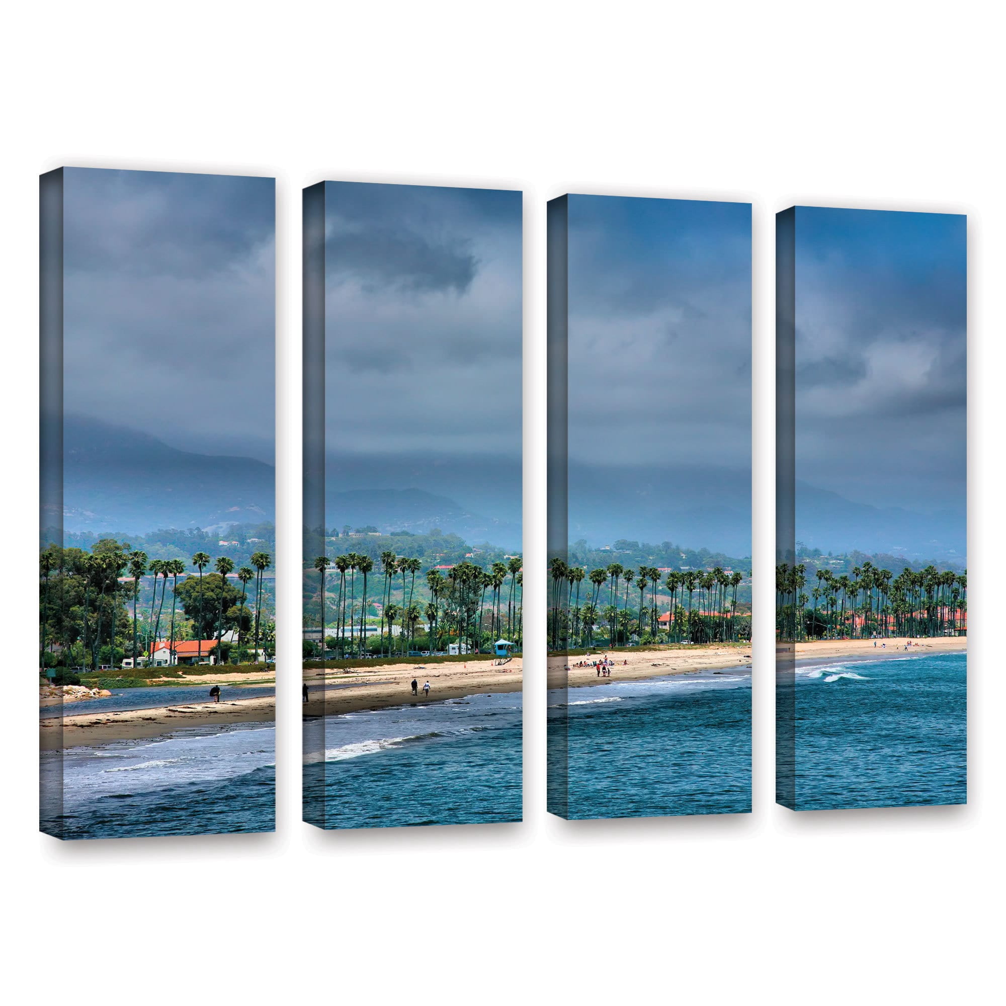 ArtWall Steve Ainsworth "The Beach at Santa Barbara" 4-Piece Gallery-Wrapped Canvas Set