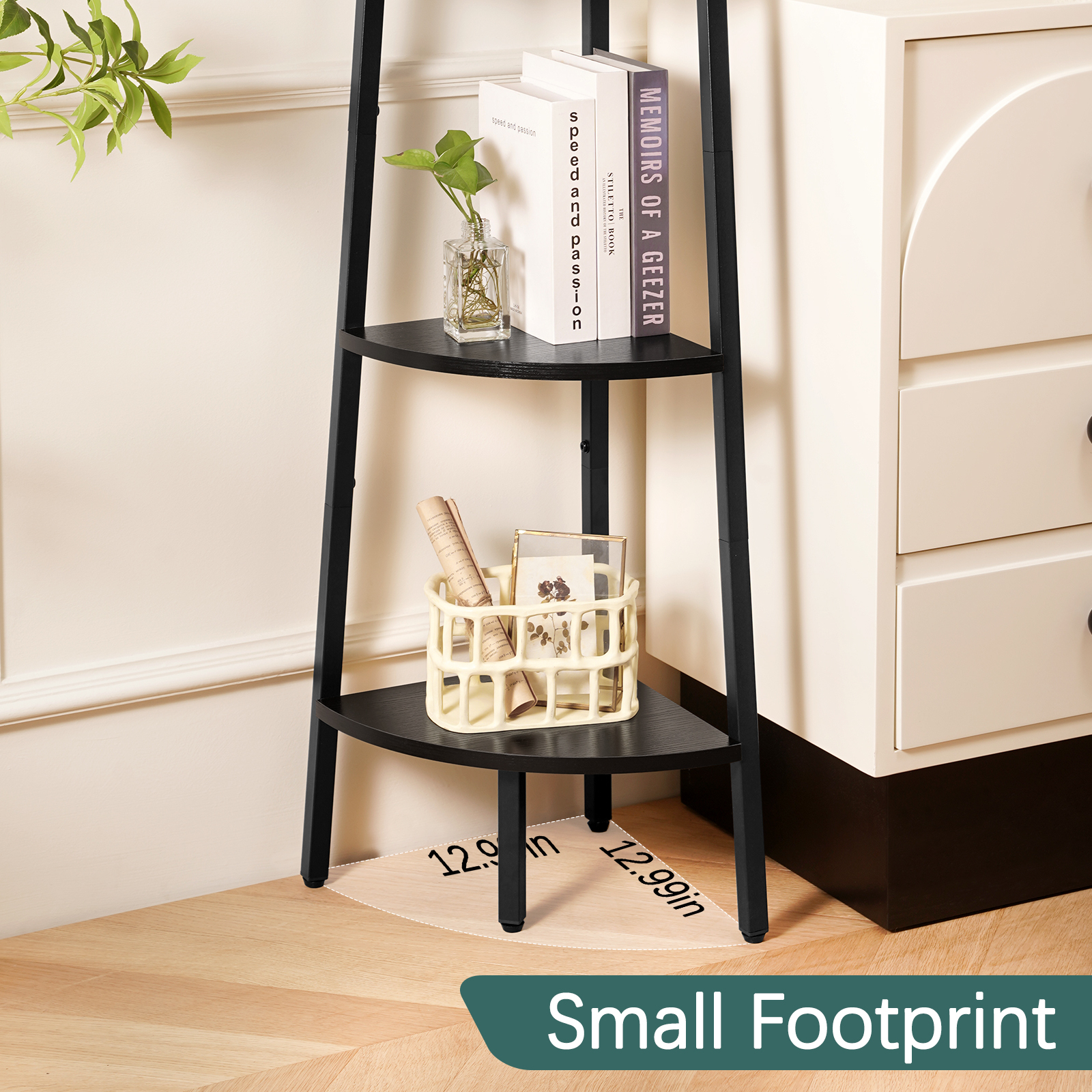 Yoobure 4-Tier Corner Bookshelf with Metal Frame, Black photo 4