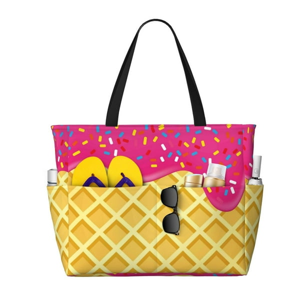 Easygdp Red Ice Cream Bolsa de Viaje de Playa de Gran Capacidad, Bolsa Tote Perfecta para la Playa, Escapadas de Fin de Semana y Viajes