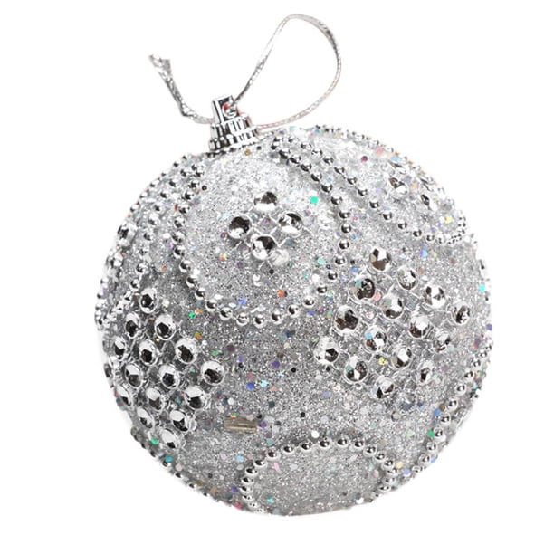 Toystoory 1 Uds. Bola de Navidad con cuentas de purpurina colgantes de árbol de Navidad decoración navideña para el hogar 2022 Feliz Año Nuevo Naviidad Kits de decoración para fiestas Plata Toystoory JR1019-07