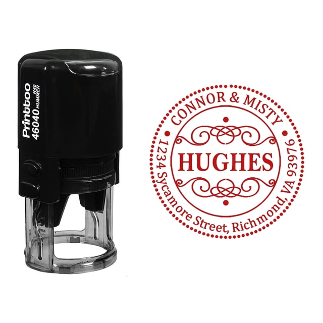 Printtoo Custom Address Return Self Inking Round Rubber Stamp Personalized Stamper Gift Idea-Red