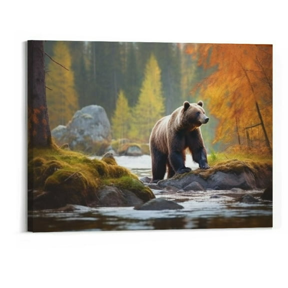 Shiartex  A Bear Walking In The Forest - Fall Wall Art Poster Decorative Painting Holiday Gift Picture Modern Aesthetics Mural Canvas Wall Art (20x16 Inch)