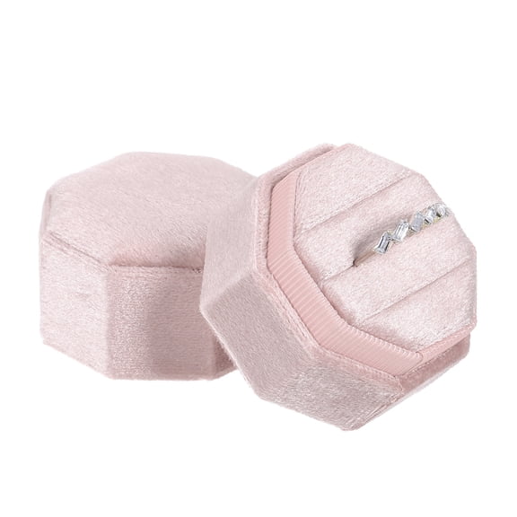 Uxcell Velvet Ring Box, 3 Slot Octagon Wedding Ring Display Holder Box Jewelry Ring Gift Box Light Pink