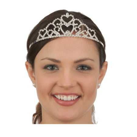 Silver Rhinestone Princess Tiara Crown Queen Double Heart Costume Headpiece
