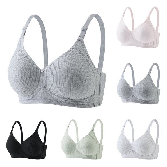 Simple Minimalist Wireless Women Bra Breathable Ribbed Fabric Adjustable Thin Shoulder Straps Light Coverage Daily Comfort Lingerie Pink