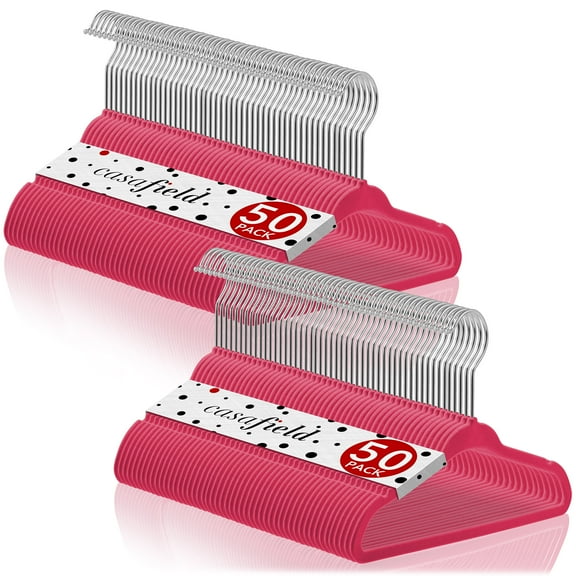 Casafield 100 Velvet Baby Hangers for Infant & Toddler Clothes, 11" - Pink