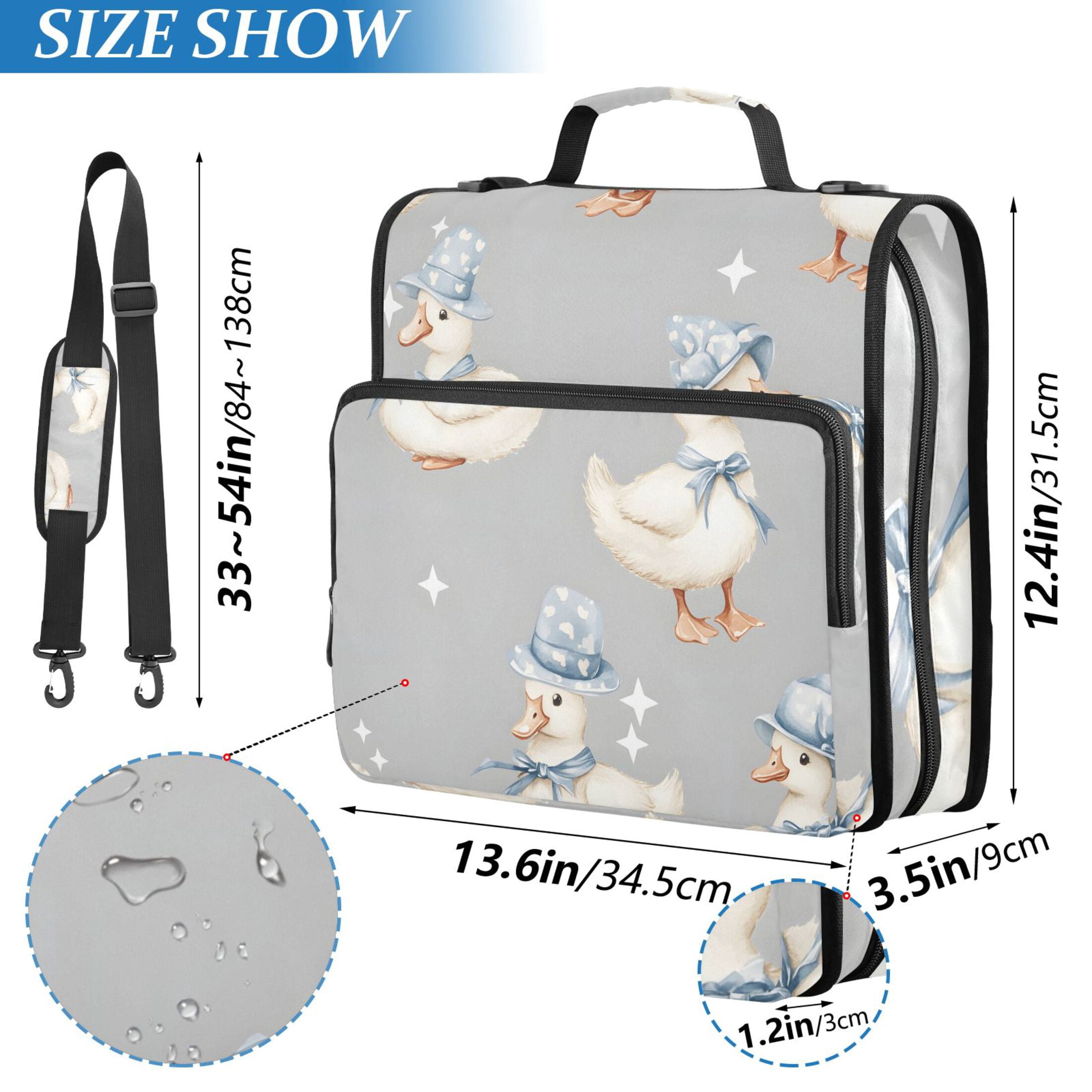3 Ring Zipper Binder with Shoulder Strap Waterproof Trapper Keeper 2 Inch D-Ring 500 Sheets Capacity Ducks with Hat and Stars