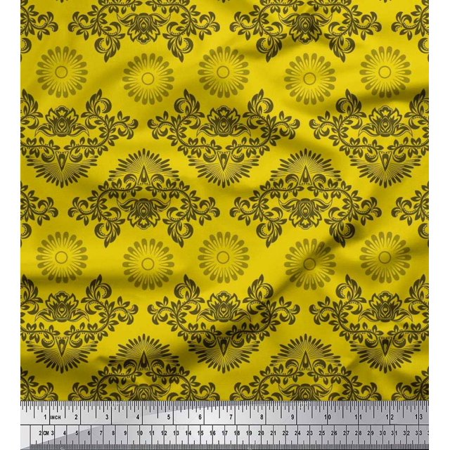 Soimoi polyester Crepe Fabric Floral & Damask Ethnic Printed Fabric 1 Yard 42 Inch Wide
