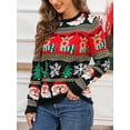 thumbnail image 2 of Franhais Women's Funny Christmas Sweater Cartoon Elk/Lantern String Print Loose Knitwear Long Sleeve Round Neck Sweater, 2 of 5