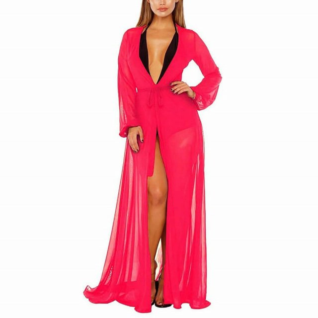 Paréos en Mousseline pour Femmes, Manches Longues, Cardigan Ouvert à l'Avant, Robe Maxi Transparente, Tenue de Plage