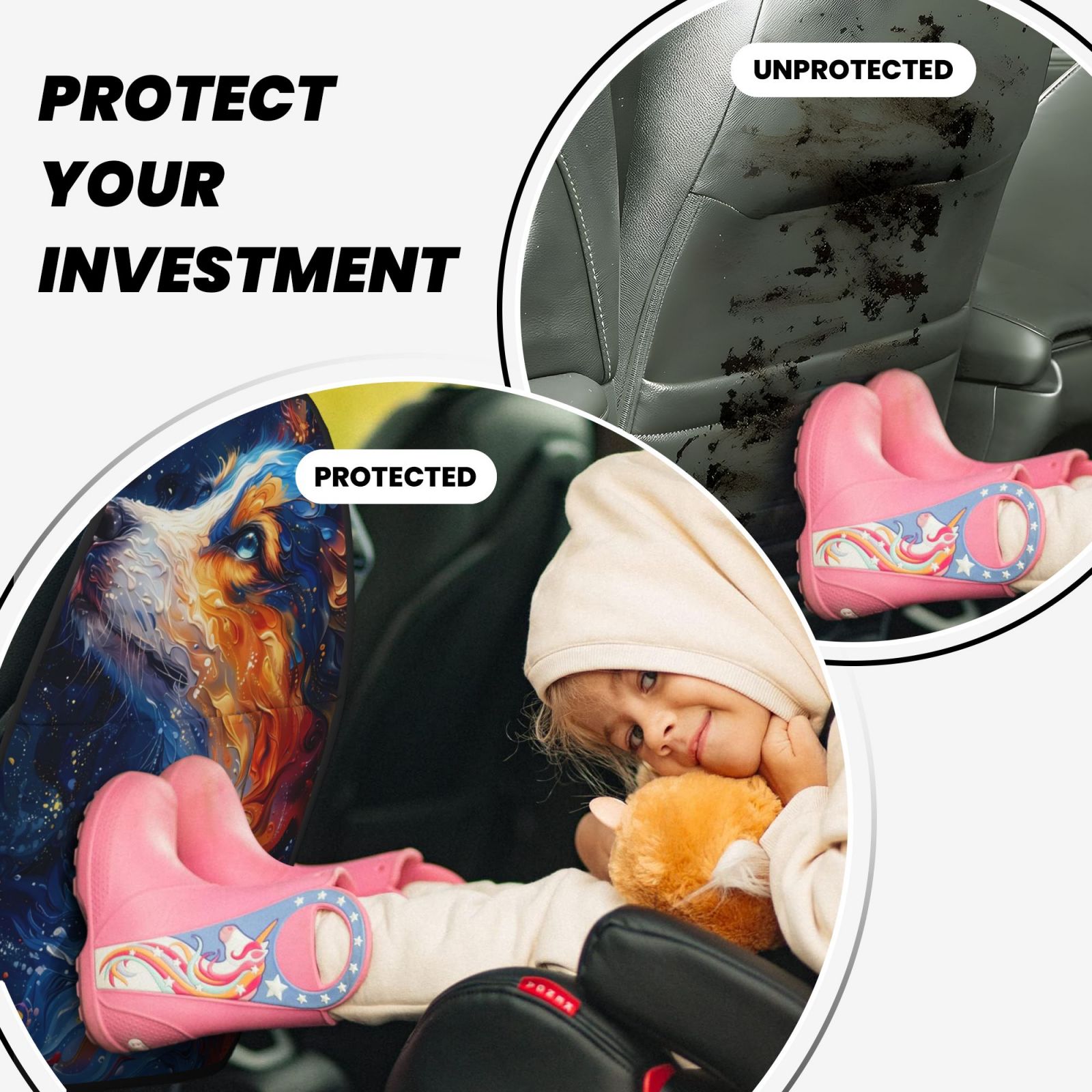 Kdxio Galactic Dog Swirls Art Print 2 Pack Car Kick Mat Seat Cover Back Protector Mat with Pockets for Organizer Backseat Protector and Storage Anti Kick Pad for Vehicles