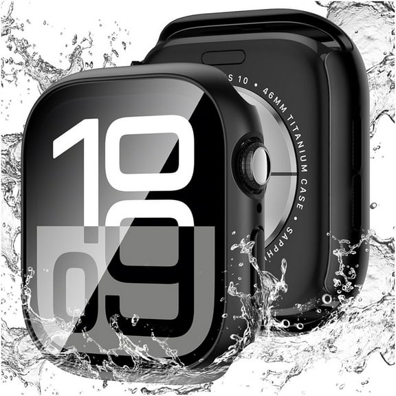 HOMEYA 2 in 1 Waterproof Case for Apple Watch Screen Protector,42mm Series 10 Accessories with Tempered Glass Film Protective & PC Bumper Cover,Compatible iWatch 42mm,Black
