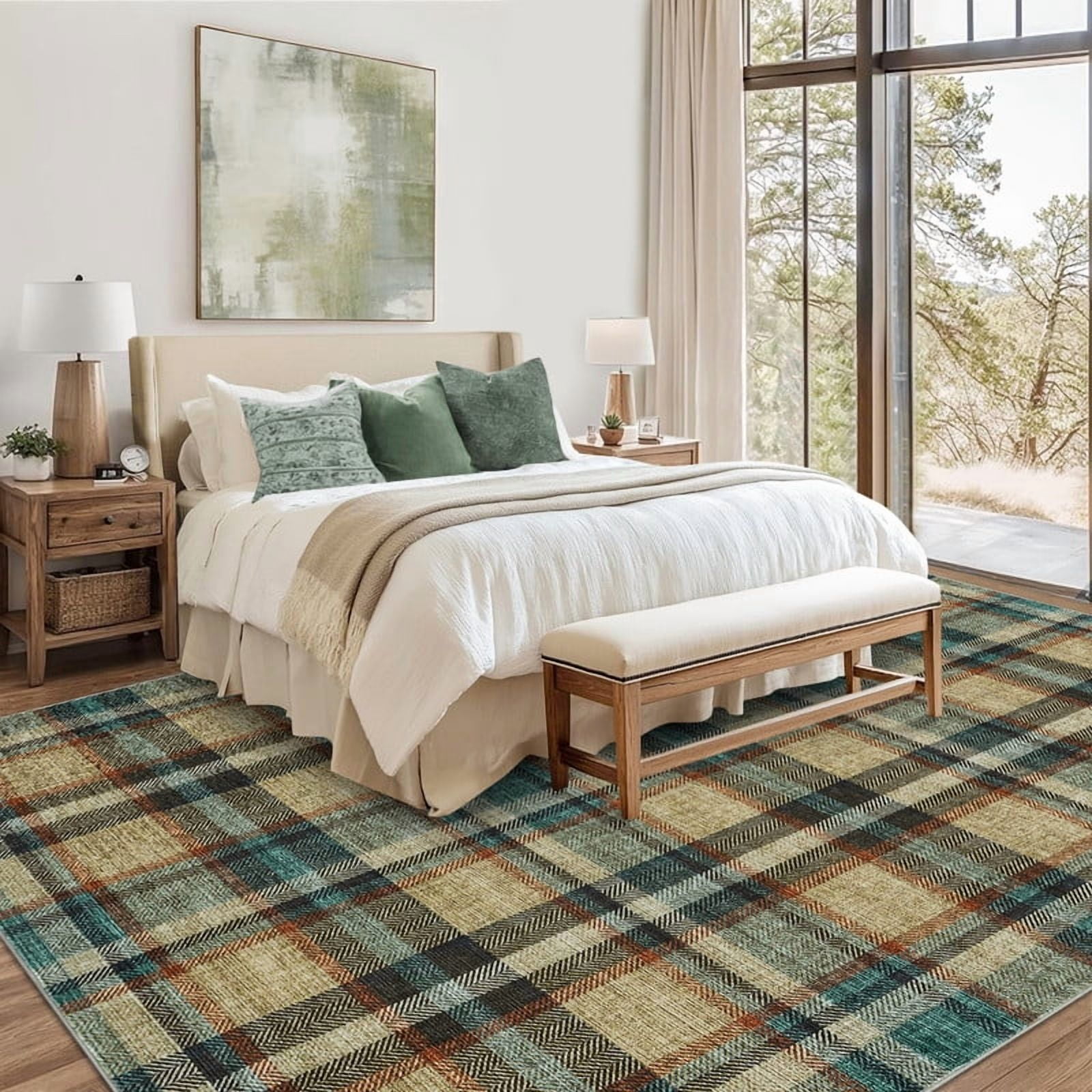 8'x10' Modern Washable Area Rugs for Living Room Tartan Ultra Soft Rug for Bedroom Farmhouse Non Slip Throw Rugs for Home Office