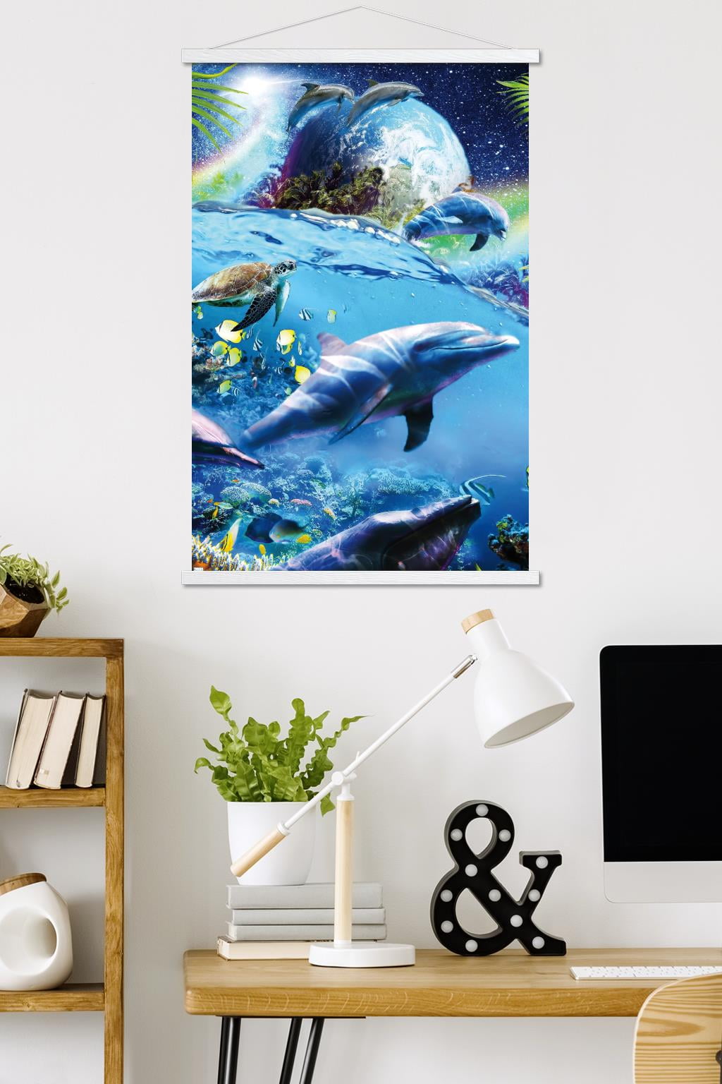 James Booker - Space Dolphins Wall Poster with Magnetic Frame, 22.375" x 34"