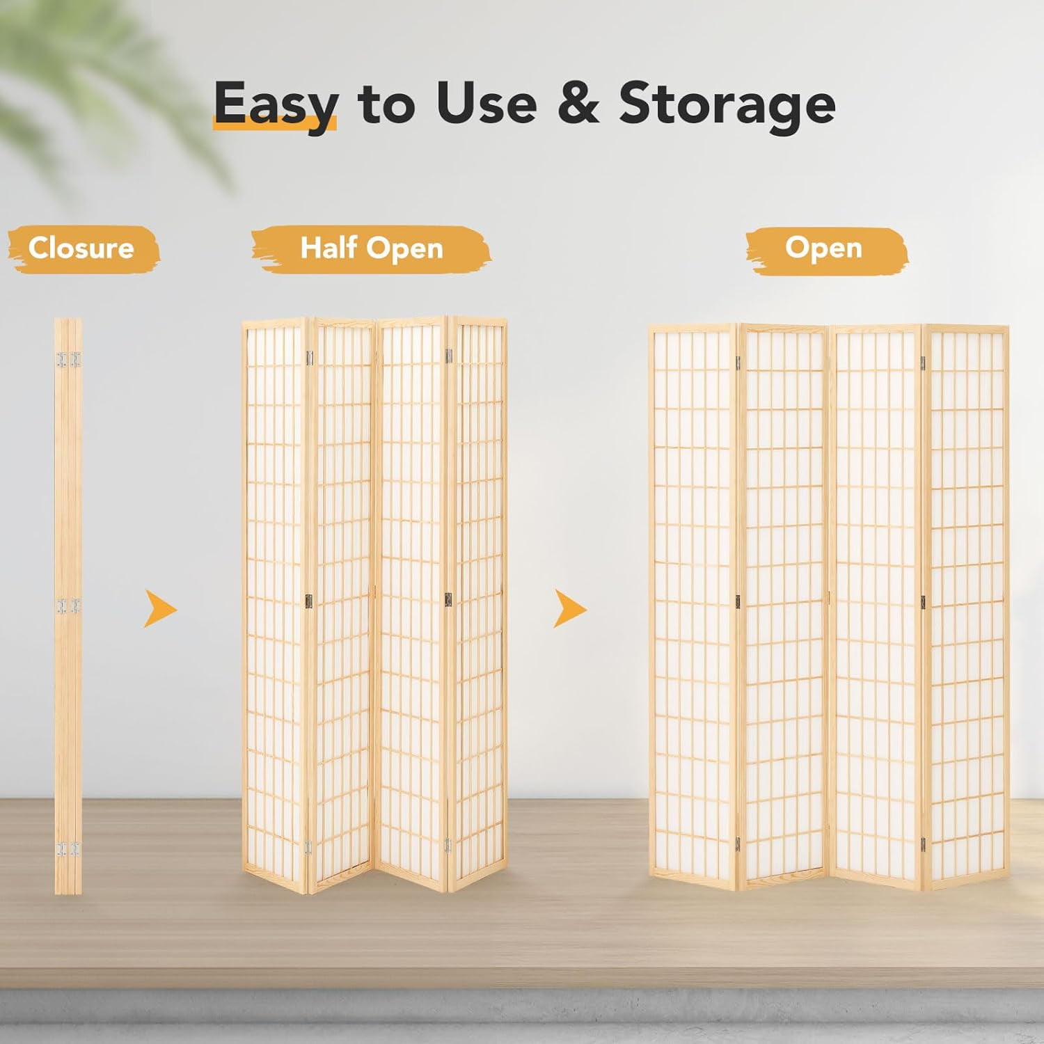 JOSTYLE Room Divider Wall 4 Panel, Folding Privacy Screen for Room Separation, Shoji Screen Japanese Style Room Divider Screen, 5.9 Ft, Natural