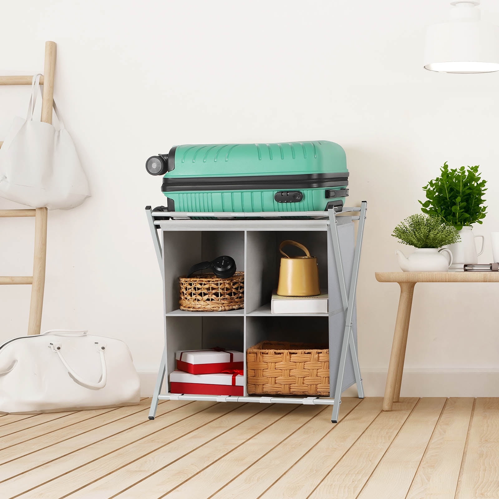 Winsome Dora Luggage Rack with Fabric Basket, Espresso Finish