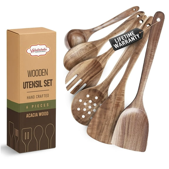 6-piece acacia wood cooking utensil set – non-toxic, heat-resistant, scratch-free