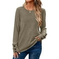 thumbnail image 4 of BiZtdJrK Womens Ribbed Knit Sweaters Solid Casual Button Cuffs Long Sleeve Shirts Fashion Clothing Tunics or Tops Wear with Leggings, Brown, S, 4 of 8
